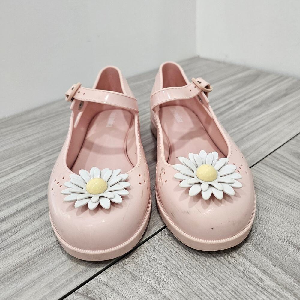 Mini Melissa com Pochete Mary Jane Baby Pink White Daisy Wildflower KIds US 4